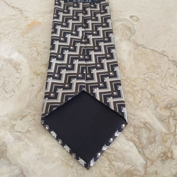 Hermes 100% Silk Geometric Pattern Blue/Grey/Brown - Picture 6 of 9